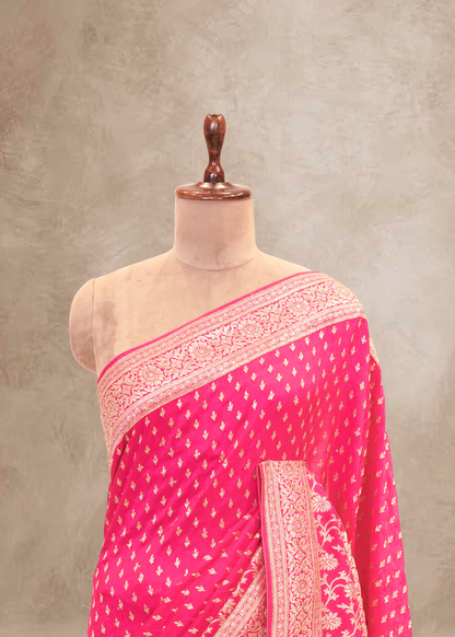 Rani Booti Embroidered Dola Silk Saree with Unstitched Blouse