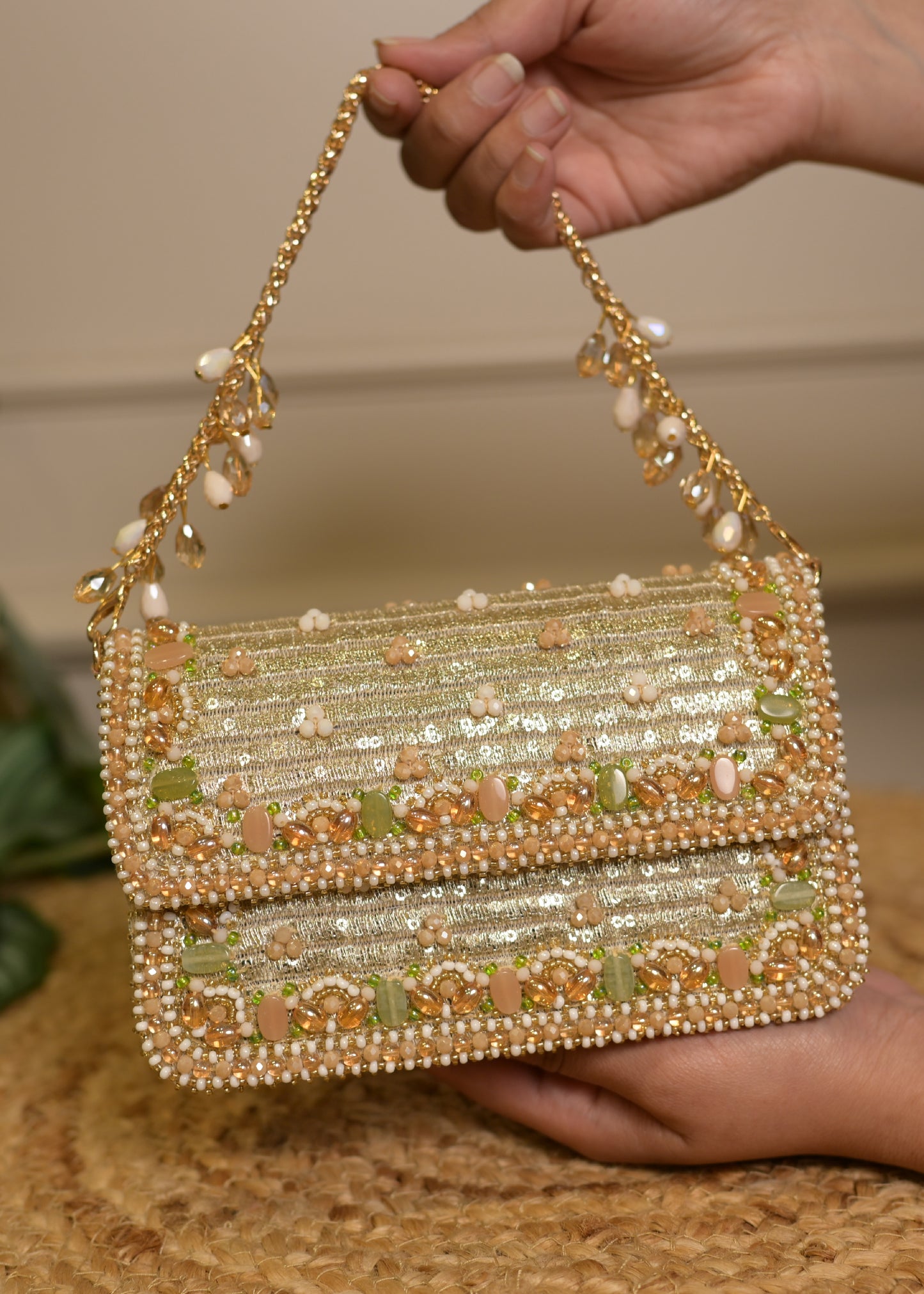 Shimmer Gold Bead Embroidered Clutch Bag