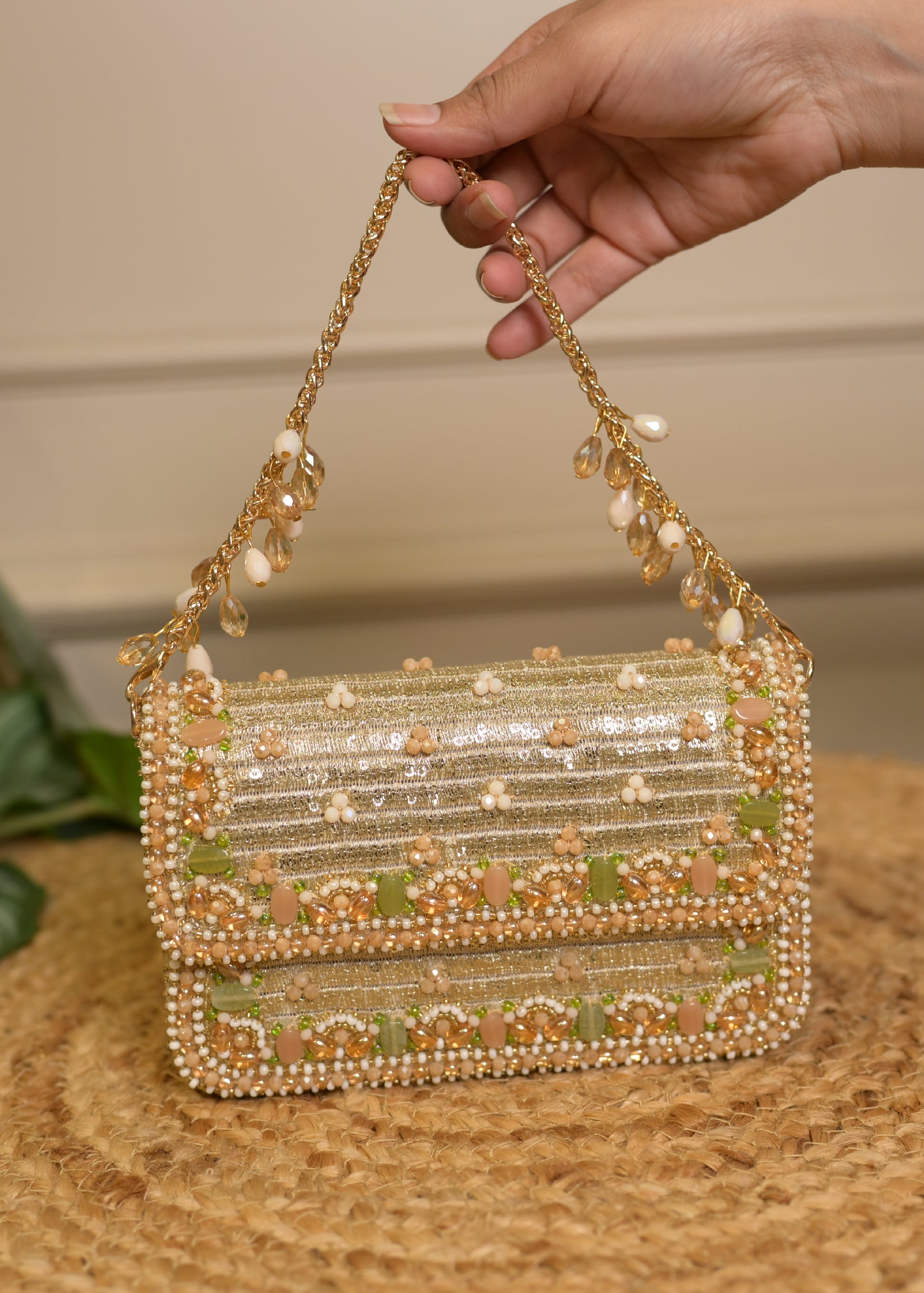Shimmer Gold Bead Embroidered Clutch Bag
