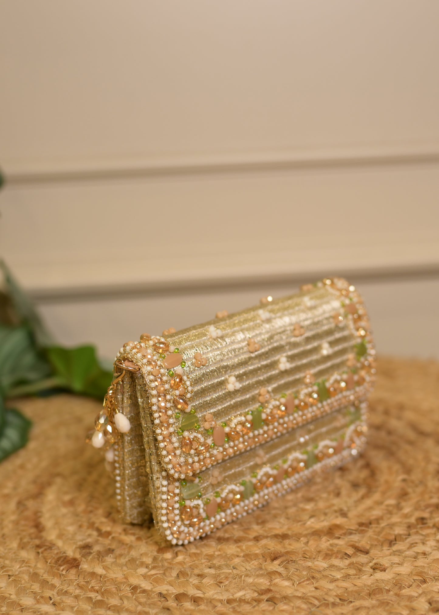 Shimmer Gold Bead Embroidered Clutch Bag