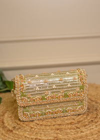Shimmer Gold Bead Embroidered Clutch Bag