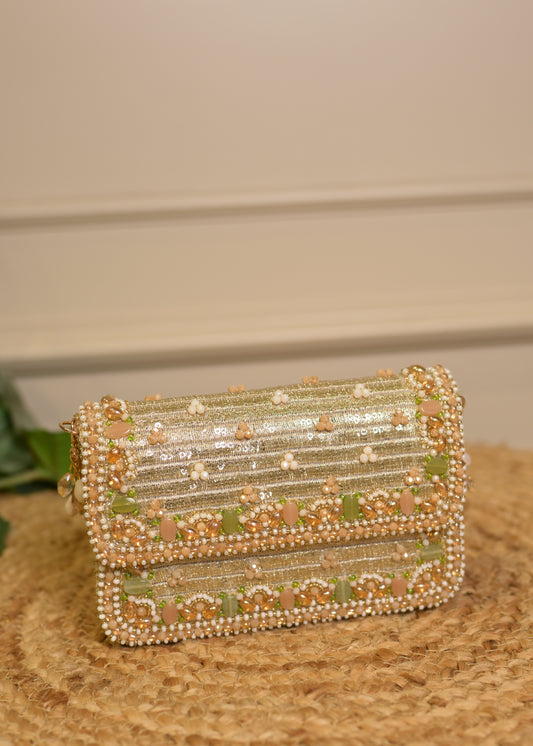 Shimmer Gold Bead Embroidered Clutch Bag
