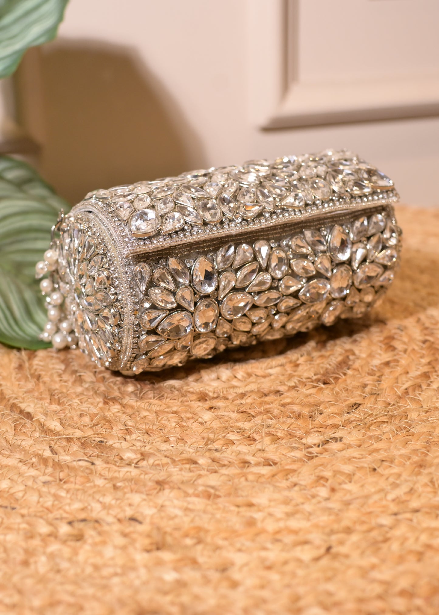 Silver Cylindrcal Studded Clutch Bag