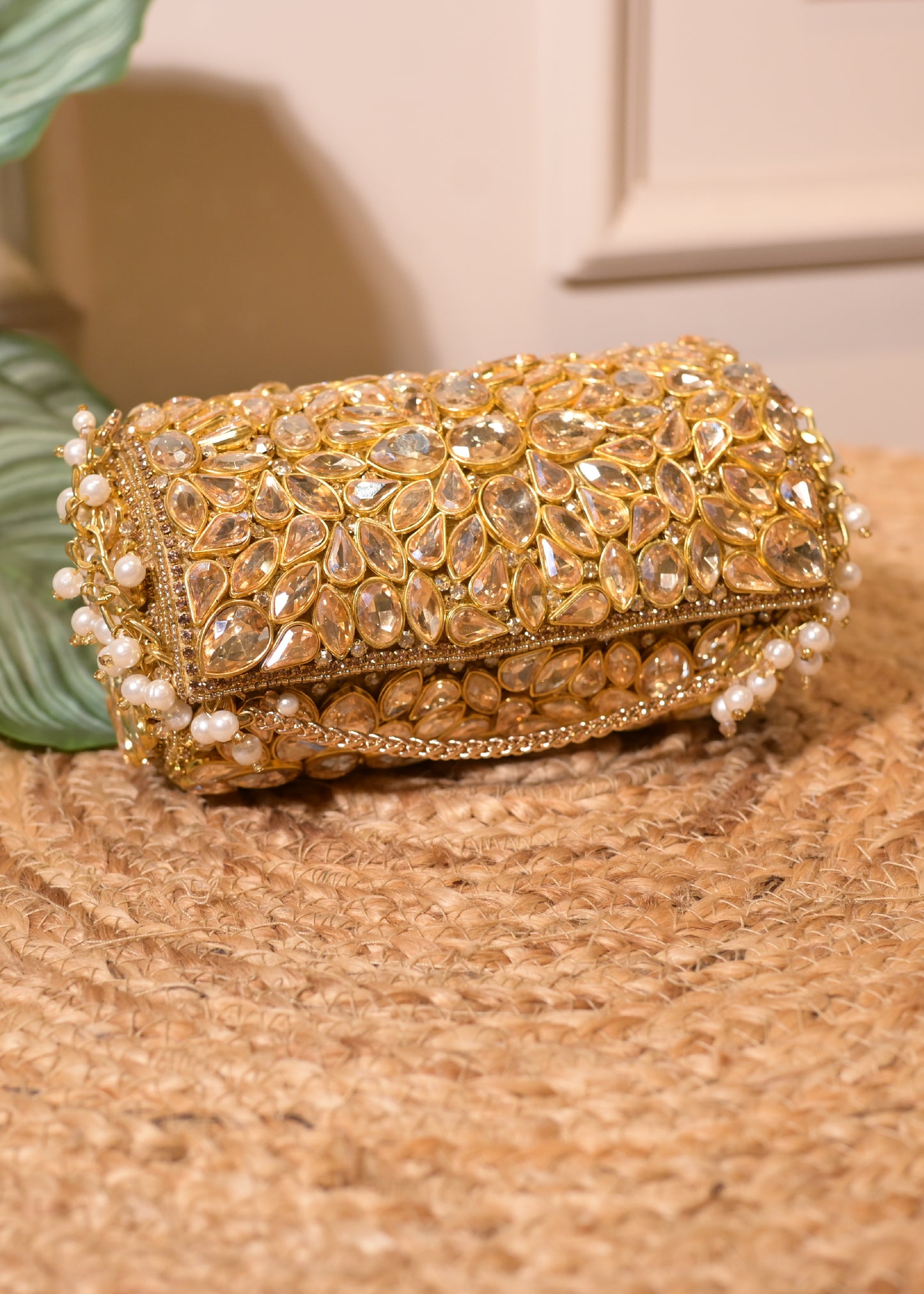 Golden Cylindrcal Studded Clutch Bag