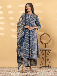 Nilakshi Blue Dabu Cotton Stitched Suit Set