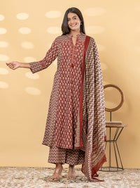 Falguni Rust Dabu Cotton Stitched Suit Set